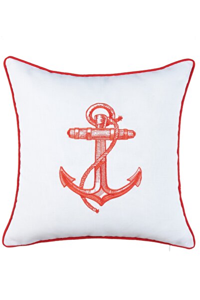 caka home design مرساة مطرزة على شكل نجمة (أرضية إكرو / تطريز أحمر / 45 × 45 سم)