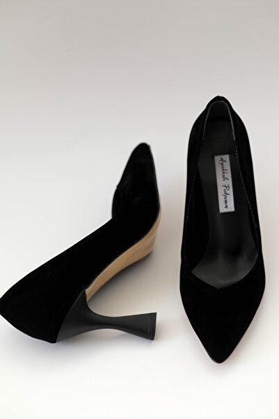 Ayakkabı Podyumum "stiletto" Siyah Süet - Orta Boy Kadeh Topuk, V Ağız Parmak...