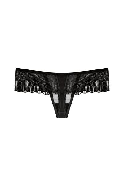 Zena Black Front Tulle Side Lace Thong Women