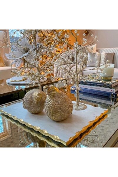 Sümeyra Marble Art Antique Natural White Marble Tray 20x30cm