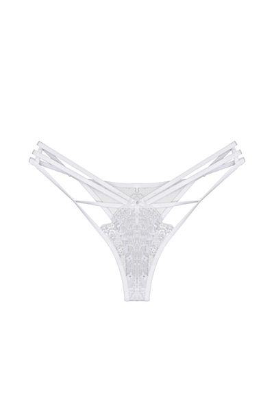 Zena White Front and Back Tulle Side Rope Fancy Thong Women's Panties