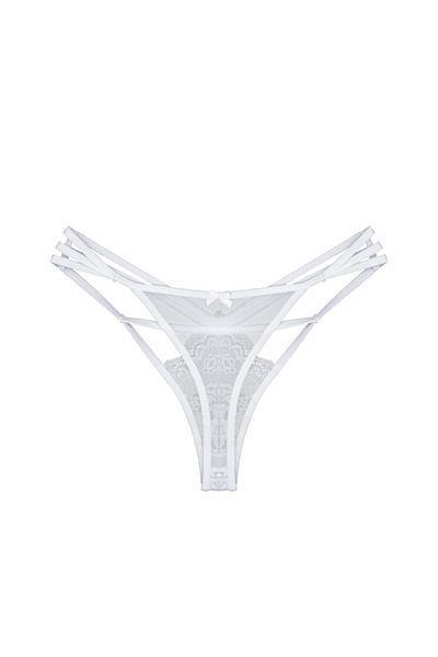 Zena White Front and Back Tulle Side Rope Fancy Thong Women's Panties