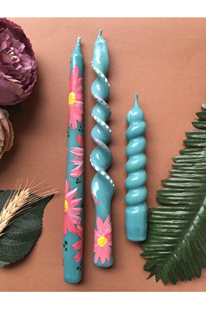 Elif Design 3 Lü Papatyalı Şamdan Mumu Seti Çiçekli Kokulu Şamdan Mumu Desenl...