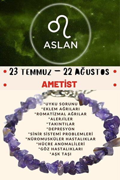 Gümüştel Sertifikalı Burç Taşı Aslan Burcu Ametist Taşı Bileklik
