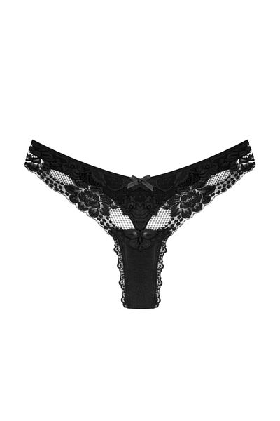 Zena Cotton Thong Women's Panties - Black, Lace Detailed, Back Thong