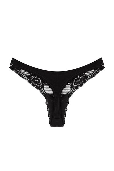 Zena Cotton Thong Women's Panties - Black, Lace Detailed, Back Thong