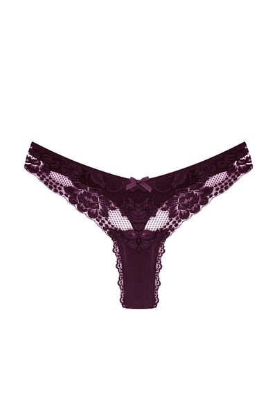 Zena Cotton Thong Women's Panties - Purple, Lace Detailed, Back Thong