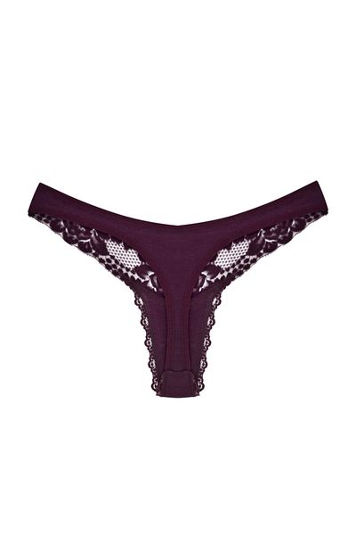 Zena Cotton Thong Women's Panties - Purple, Lace Detailed, Back Thong