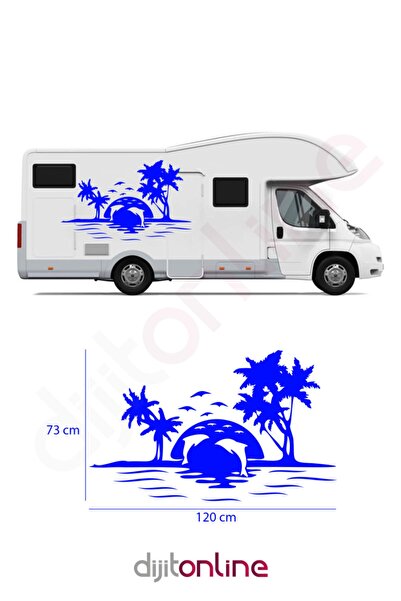 Dijitonline Autocolant pentru rulotă de camping palmier și delfini Autocolant auto 120x73 cm