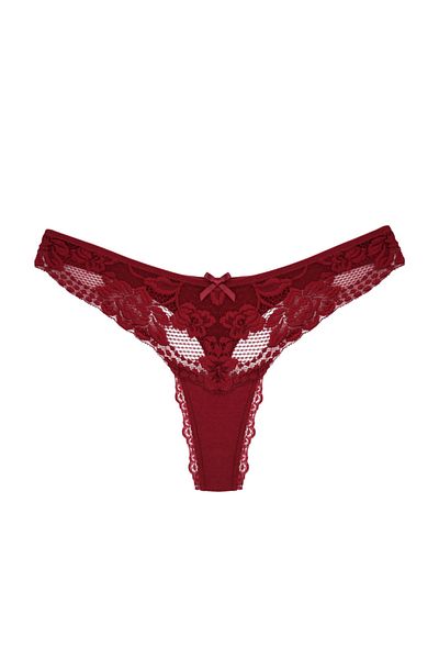 Zena Burgundy Lace Detailed Cotton Thong Women's Panties