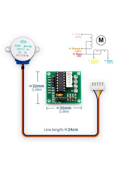 ROBİZ 5v Step Motor 28byj-48 Ve Uln2003a Sürücü Kartı