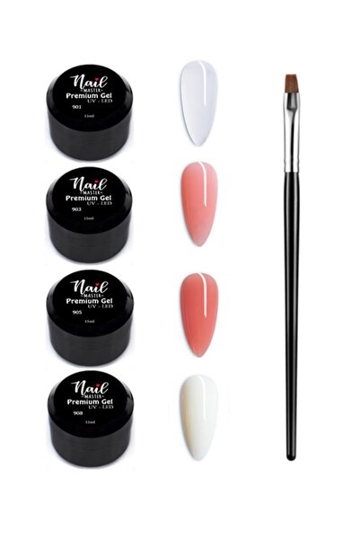 Nail Master Protez Tırnak Jeli 4 Moda Renk Jel Fırçası 15ml