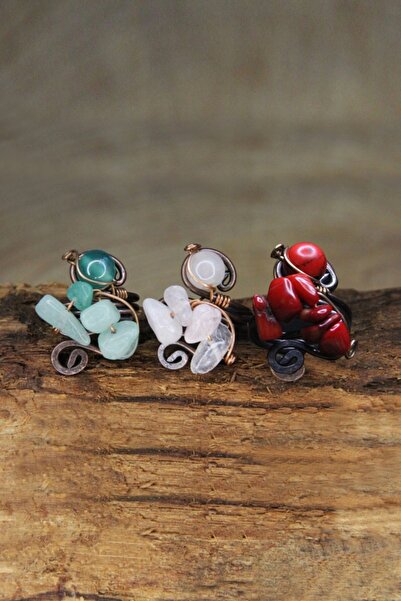 Esafe Home 3 قطع من الحجر الطبيعي المرجاني - الكوارتز الوردي - خاتم افينتورين قابل للتعديل