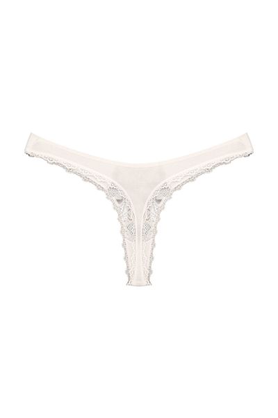 Zena Ecru Front and Lace Back Cotton Thong Women's Panties