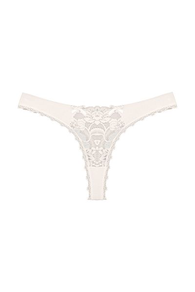 Zena Ecru Front and Lace Back Cotton Thong Women's Panties