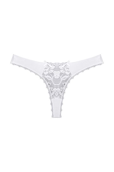 Zena Thong Women's Panties - White, Lace Detailed