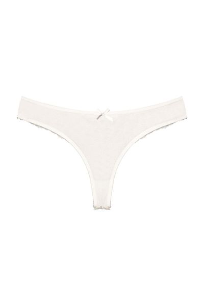 Zena Ecru Lace Detailed Cotton Women's Thong Panties