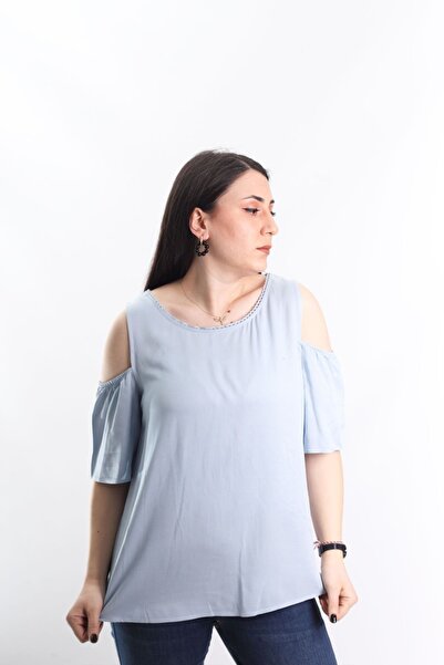 Blues Outlet Bluză albastră pentru femei - fără umăr, cu mânecă scurtă