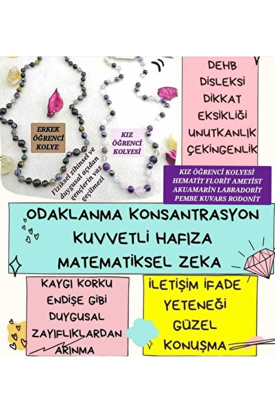 GİZEMLİ DOĞAL TAŞ Erkek Öğrenci Kolyesi Odaklanma Hafıza Disleksi Matematiksel Zeka Dikkat Eksikliği