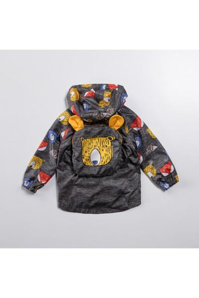 Midimod Gold Boy's Animal Figured Lined Raincoat with Bag 1-5 Years Old Seasonal Coat