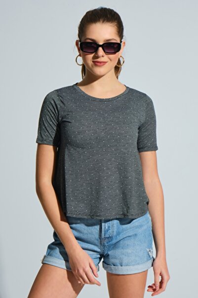 MD trend Γυναικείο μπλουζάκι με ριγέ μοτίβο σε μαύρο λαιμόκοψη