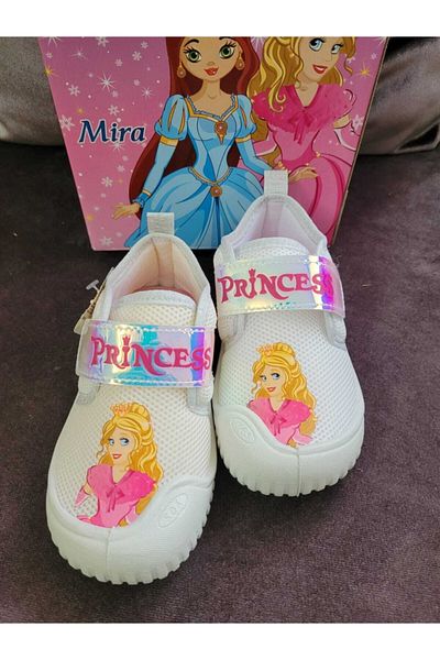 MODA SENİ Παιδικό σπίτι Σχολείο Νηπιαγωγείο Μαλακά Λινά Παπούτσια Παντόφλες Ανανάς Μοντέλο Αντιολισθητική Σόλα Princess White