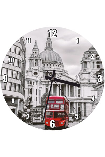 Genel Markalar Siyah Beyaz Londra Ve Kırmızı Otobüs Duvar Saati (çap 50x50 Cm )