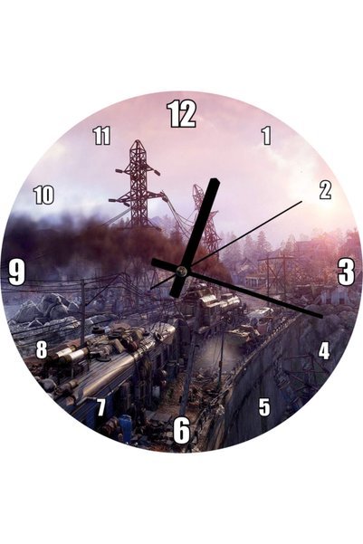 Generic Brand Ceas de perete cu trenul cu aburi și orașul ruinat Metro Exodus...