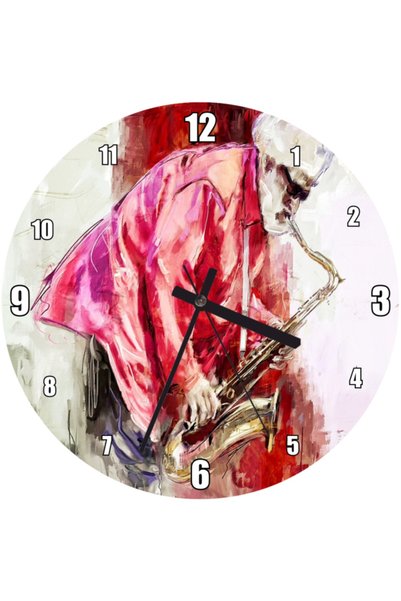 Cakatablo Oil Painted Saxophone with Old Jazz Artist Visual Wall Clock (Diame...