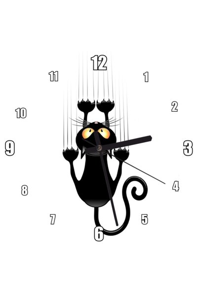 Cakatablo Falling Cute Black Cat Visual Wall Clock (Diameter 30X30 cm)