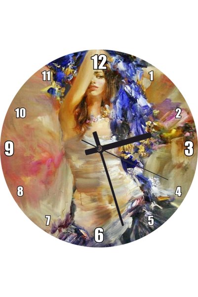 Cakatablo Gypsy Girl with White Navy Blue Dress Wall Clock (Diameter 30X30 cm)