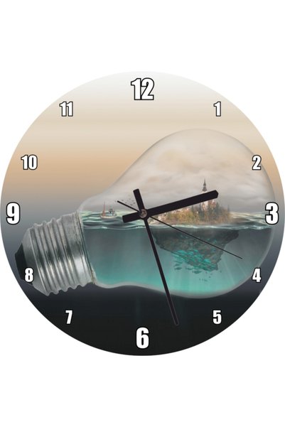 Cakatablo Ocean and Island Illustration Wall Clock in Bulb (Diameter 30X30 cm)