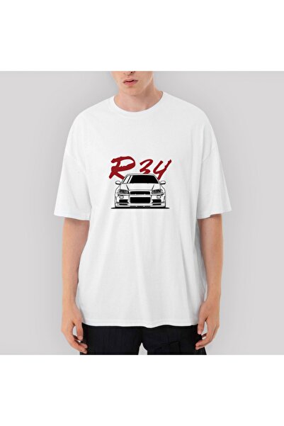 Z zepplin Λευκό μπλουζάκι Nissan Skyline R34 oversized