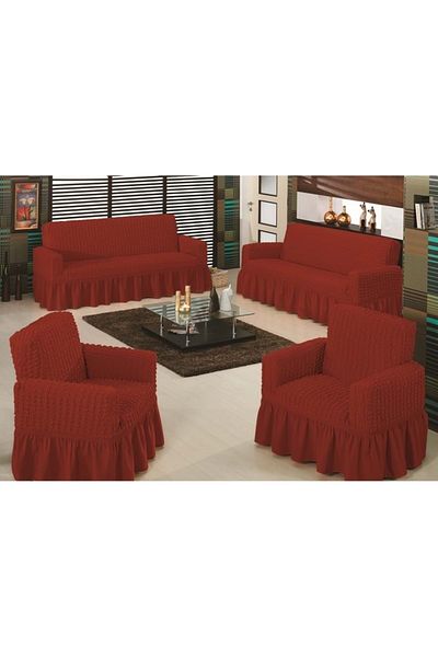 Altın Kelebek Bürümcük Sofa Cover Maxi Set (3+3+1+1)-burgundy