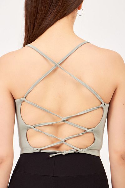 Elia Moda Gray Backless Crop Blouse