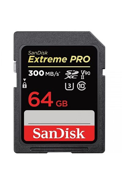 SanDisk بطاقة ذاكرة Extreme Pro 64 جيجابايت 300/260 ميجابايت/ثانية Sdxc UHS-II U3 V90 8k/4k Sdsdxdk-064g-gn4ın