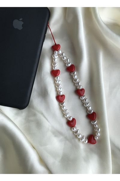 PEONY - peonyofficiall Red Heart and Pearl Phone Charm Phone Strap