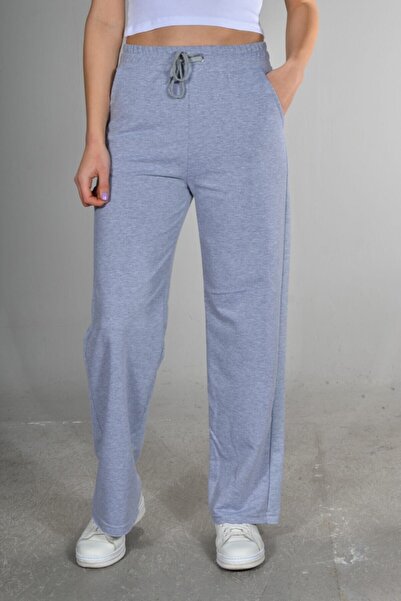 BADO WOMAN Kadın Gri Melanj Bol Paça Iki Iplik Eşofman Altı