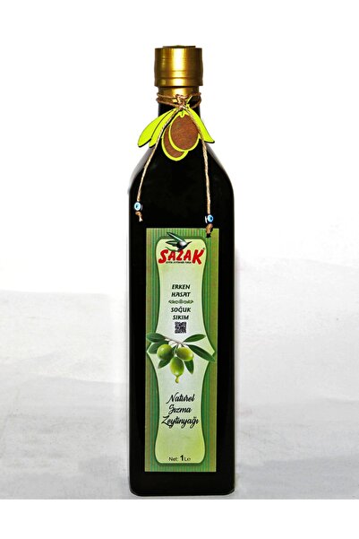 sazak zeytin zeytinyağı Erken Hasat Soğuk Sıkım Zeytinyağı 1 Lt. Cam Şişe
