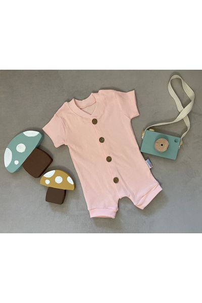 SANTRALBEBE Unisex 6-9-12 Months Ribbed Front Buttoned Short Sleeve Jumpsuit