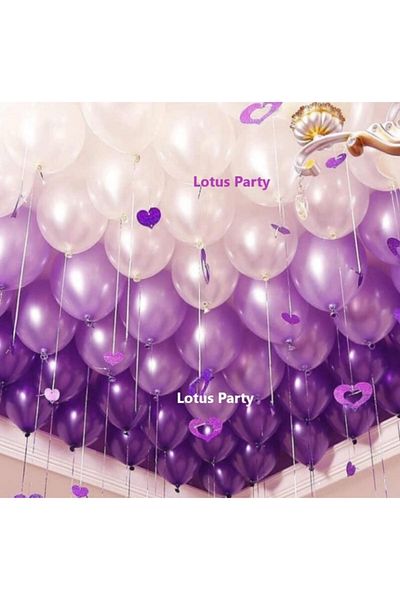 LOTUS PARTY 50 Pieces - Metallic Purple - Lilac and White Balloon Set