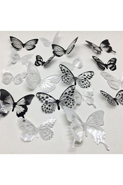 ELSE NIPPON 18 Adet 3d Duvar Sticker Çift Kanatlı Simli Kelebek Pvc Wall Sticker Butterfly