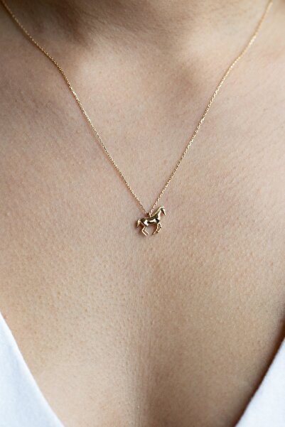 Cenova Jewelry 14 Ayar Altın Minimal At Figürlü Kolye