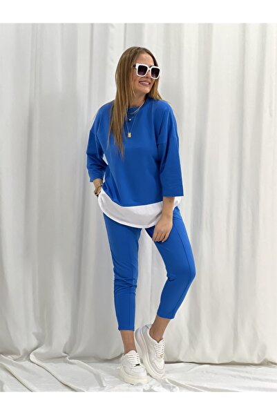 VOLT CLOTHİNG Women's Basic Detail Blue Double Suit