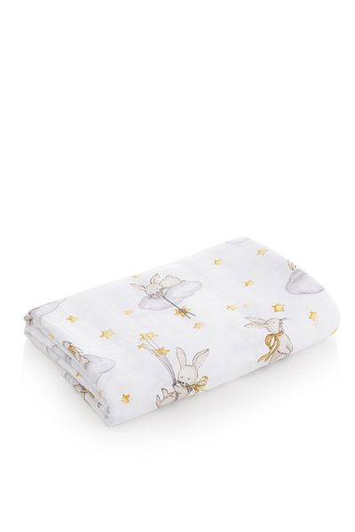 Caline Baby Muslin Cloth Rabbit Pattern - Beige 120x120 Cm 4 Mouth Wipes
