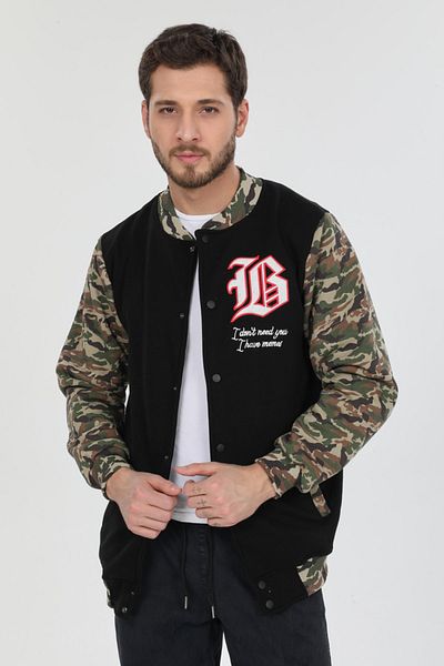 MERİCEY Unisex Καμουφλάζ Μαύρο Κεντημένο Κολλεγιακό Μπουφάν