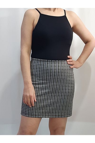 Mertcan Butik Мини пола-молив с еластична талия и каре