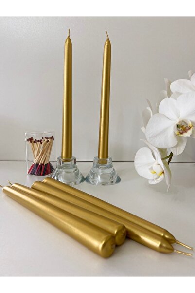 GİTA SHOPPİNG 2’li Metalik Parlak Uzun Altın Renk Şamdan Mum
