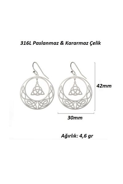 northstarshop Moon Triquetra Nordic Talisman Celtic Trio Trinity Scandinavian Pattern Round 316l Steel Earrings Pair