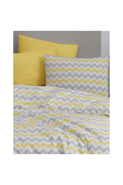 MERTİM Single Elastic Duvet Cover Set 160x220 - Yellow Zigzag Pattern